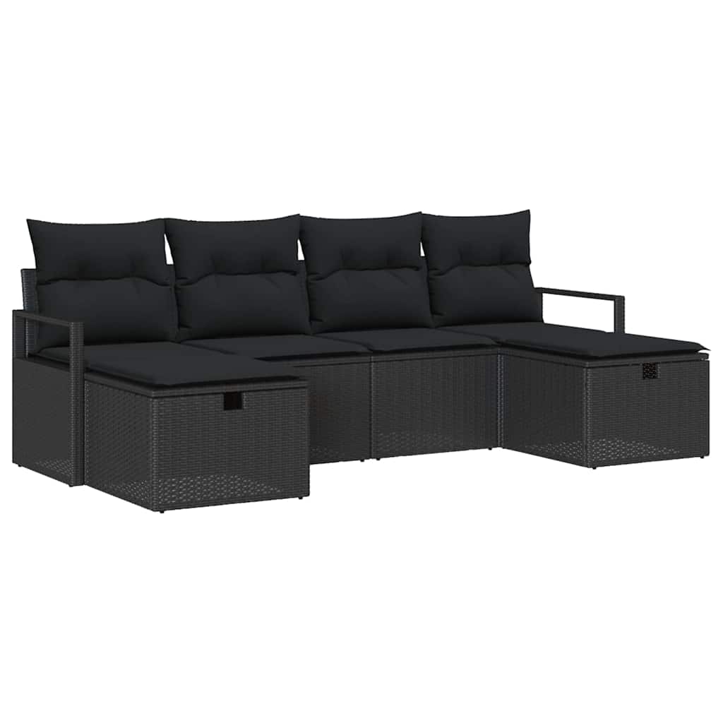 Set di divani con cuscino 6 pcs Nero polyrattan | homemem39