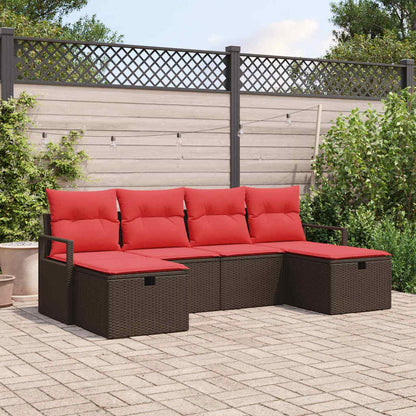 Set di divani con cuscino 6 pcs Marrone e Rosso polyrattan | homemem39