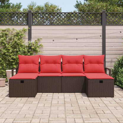 Set di divani con cuscino 6 pcs Marrone e Rosso polyrattan | homemem39