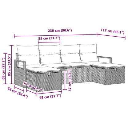 Set di divani con cuscino 6 pcs Marrone e Rosso polyrattan | homemem39