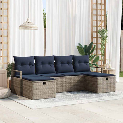 Set di divani con cuscino 6 pcs Grigio e Blu Navy polyrattan | homemem39