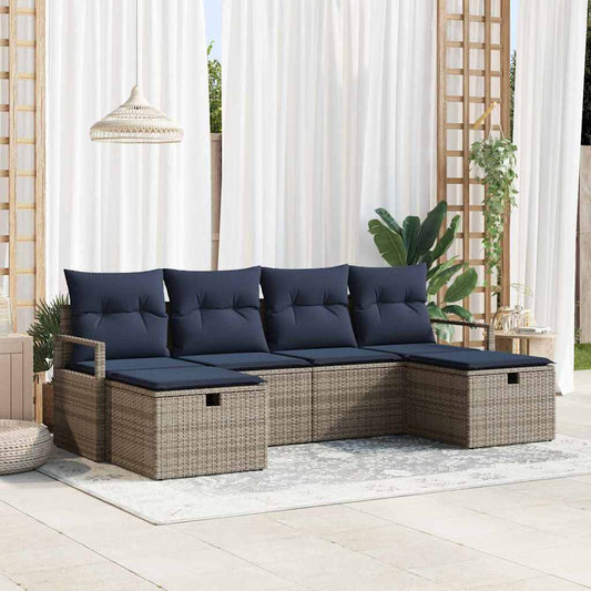 Set di divani con cuscino 6 pcs Grigio e Blu Navy polyrattan