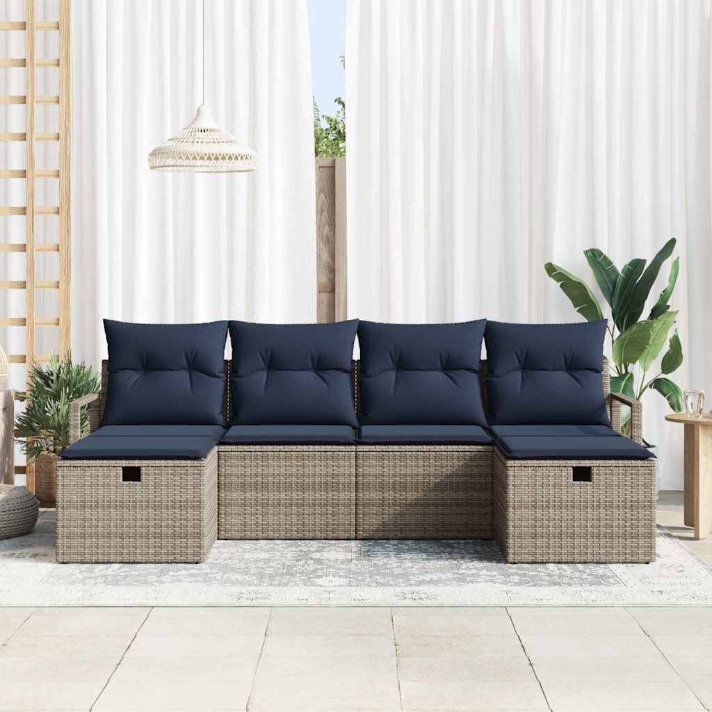 Set di divani con cuscino 6 pcs Grigio e Blu Navy polyrattan | homemem39