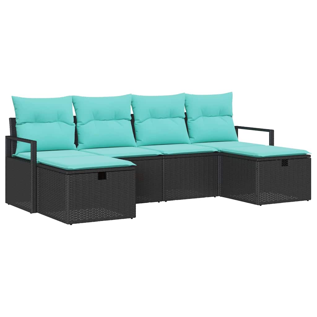 Set di divani con cuscino 6 pcs Nero e Turchese polyrattan | homemem39