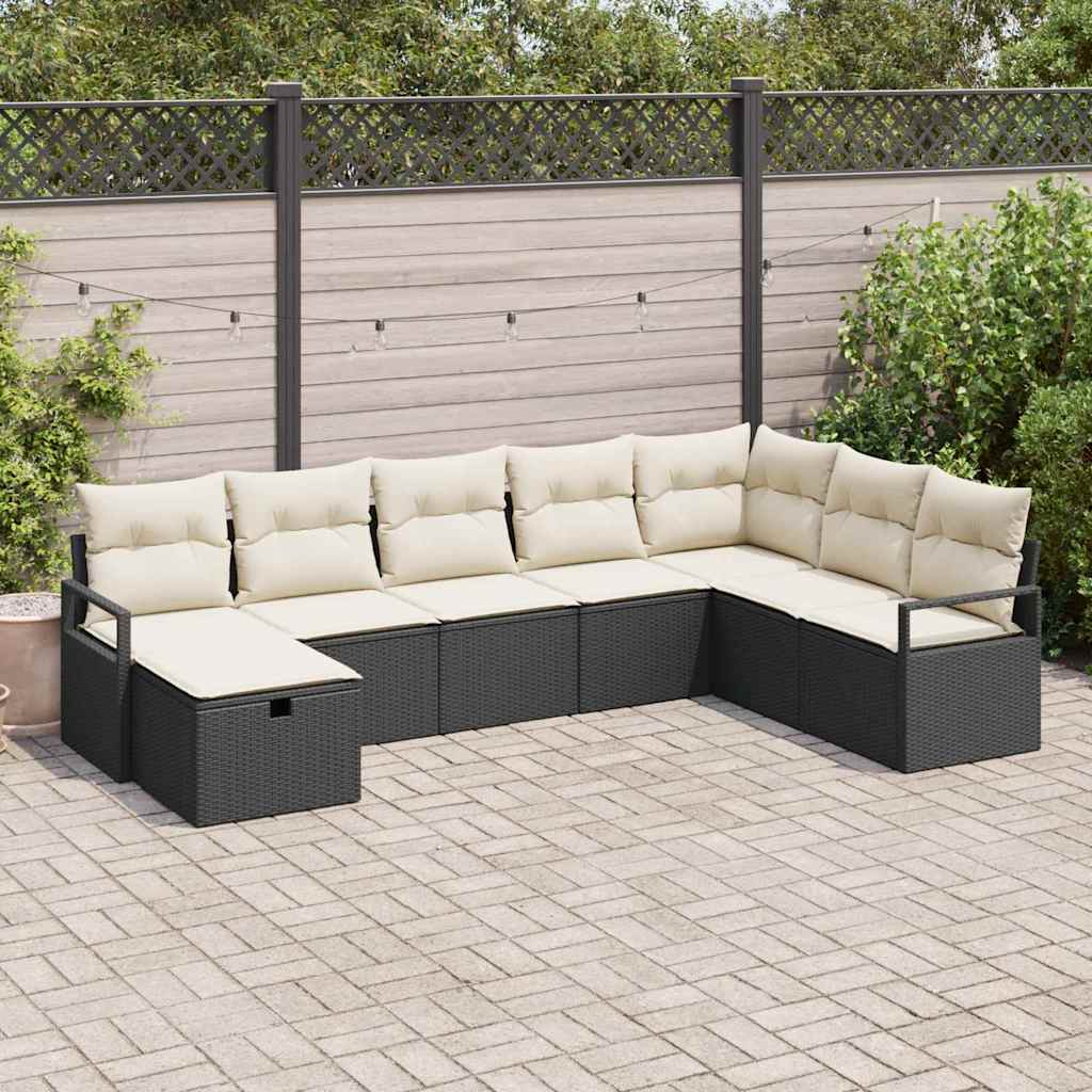 Set di divani con cuscino 8 pcs Nero e Crema polyrattan | homemem39