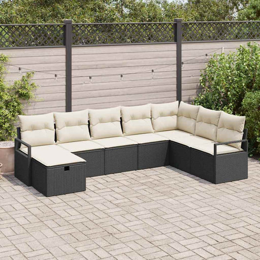Set di divani 8 pz 8-Numero di posti Nero e Crema polyrattan
