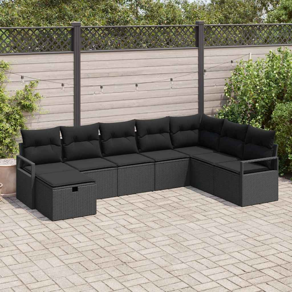 Set di divani con cuscino 8 pcs Nero polyrattan | homemem39