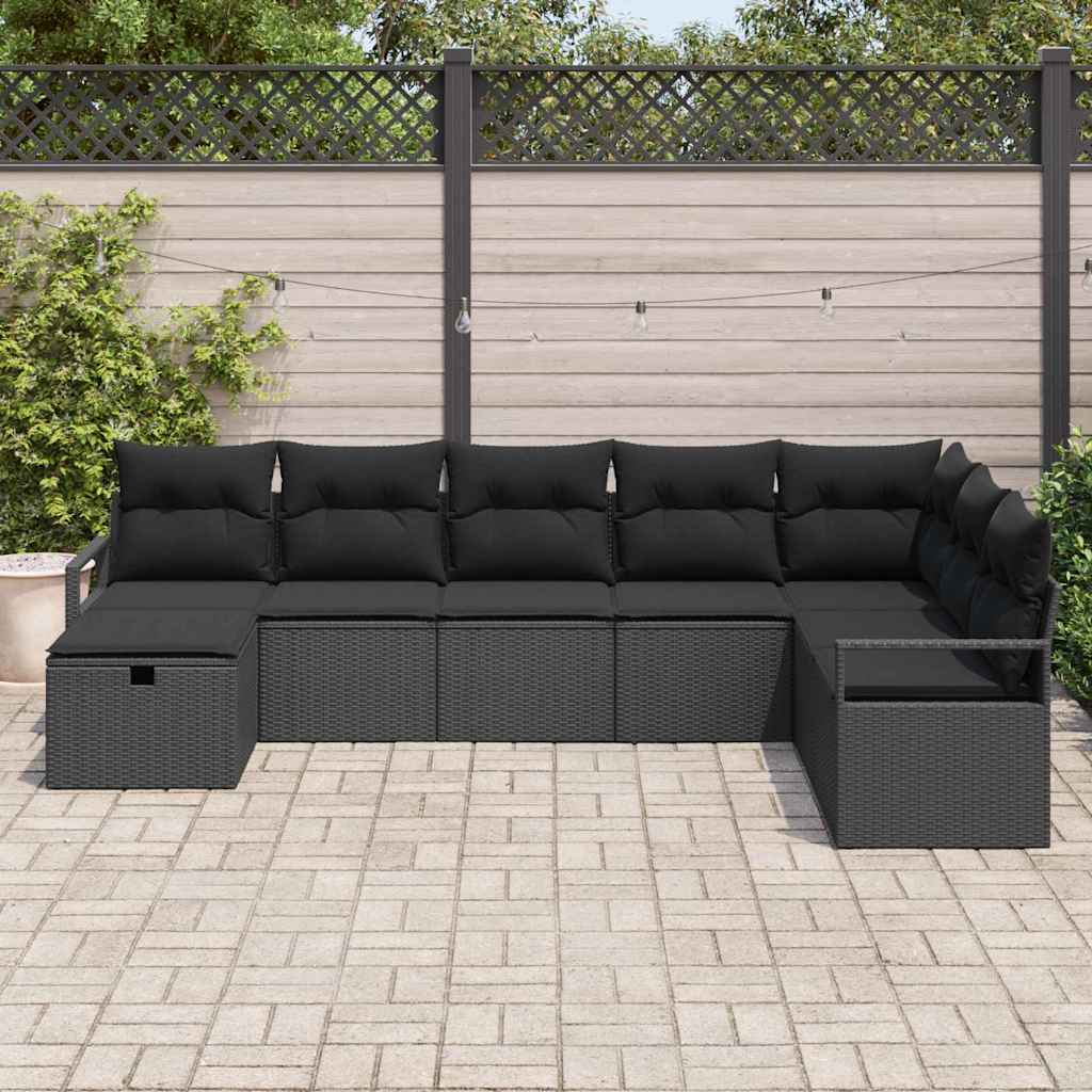 Set di divani con cuscino 8 pcs Nero polyrattan | homemem39