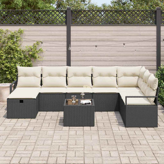 Set di divani 9 pz 8-Numero di posti Nero e Crema polyrattan