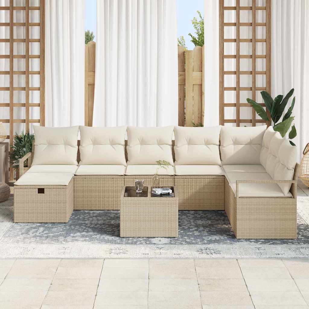Set di divani con cuscino 9 pcs Beige e Crema polyrattan | homemem39