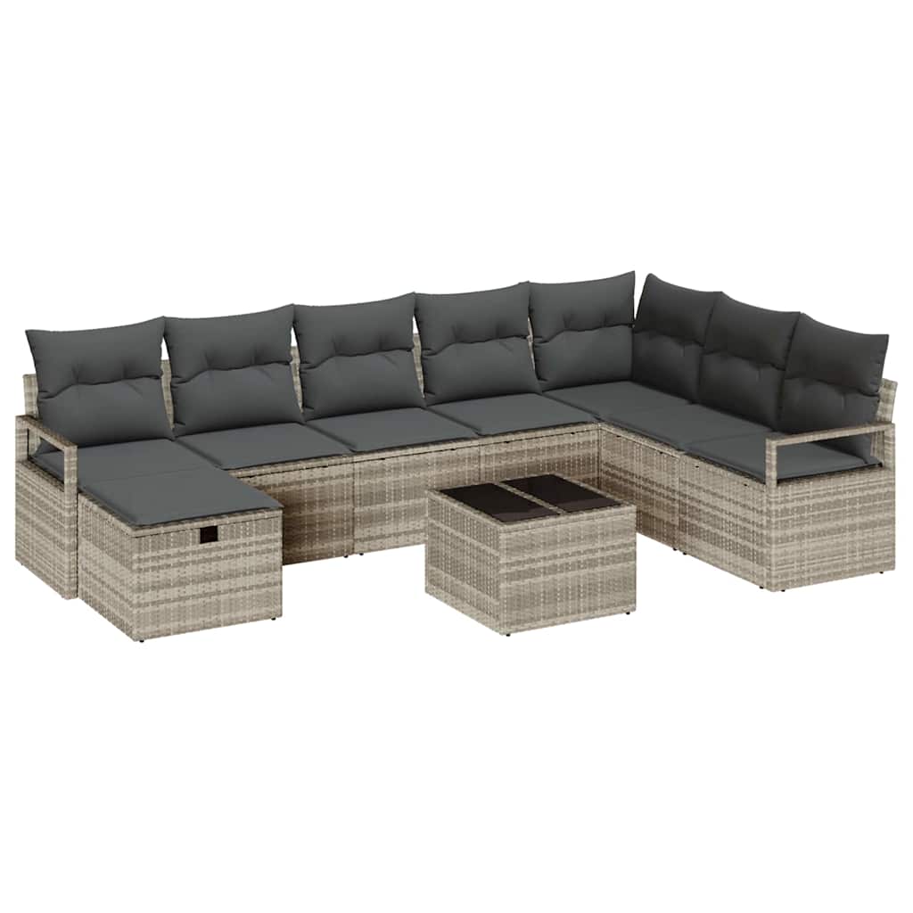 Set di divani 9 pz 8-Numero di posti Grigio chiaro polyrattan