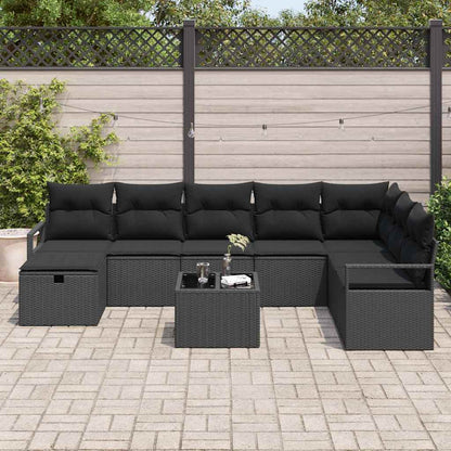 Set di divani con cuscino 9 pcs Nero polyrattan | homemem39