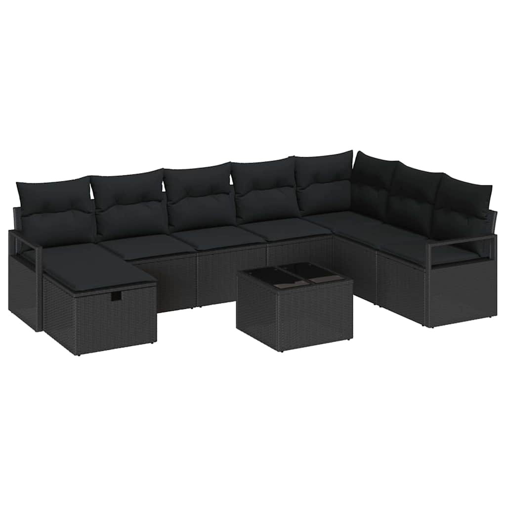 Set di divani con cuscino 9 pcs Nero polyrattan | homemem39
