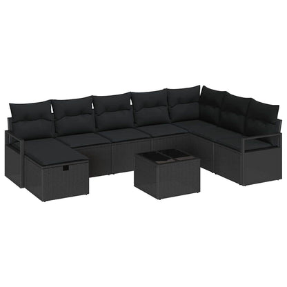 Set di divani con cuscino 9 pcs Nero polyrattan | homemem39