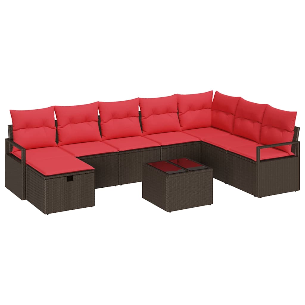 Set di divani con cuscino 9 pcs Marrone polyrattan