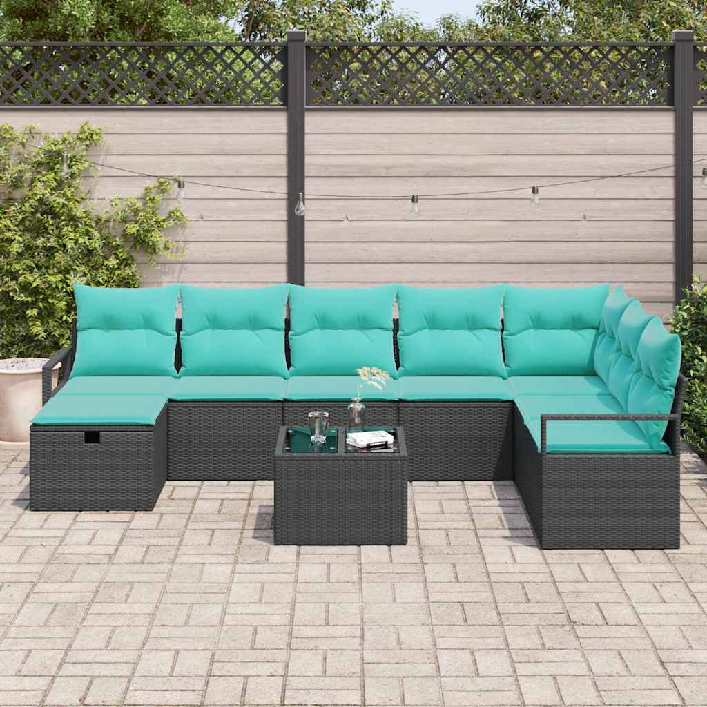 Set di divani con cuscino 9 pcs Nero polyrattan | homemem39