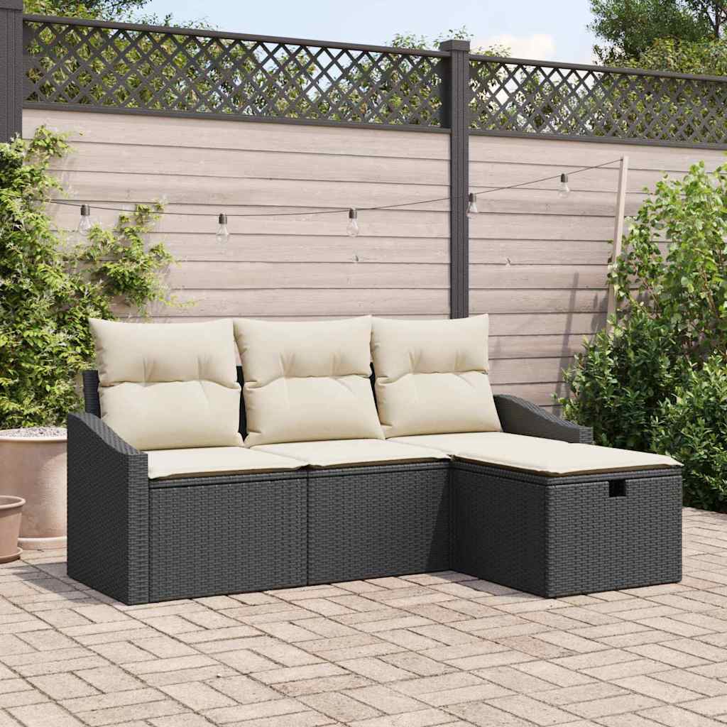 Set di divani con cuscino 4 pcs Nero polyrattan