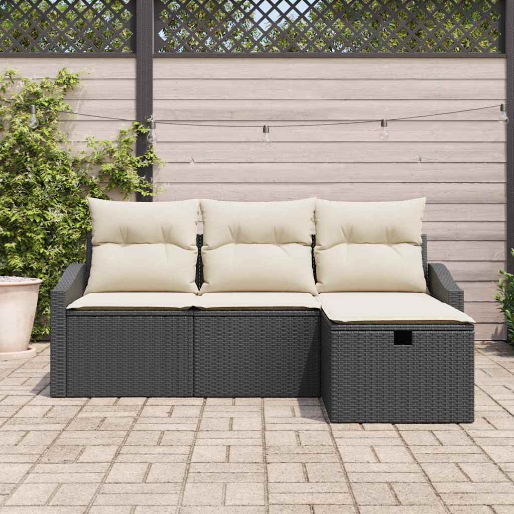 Set di divani con cuscino 4 pcs Nero polyrattan