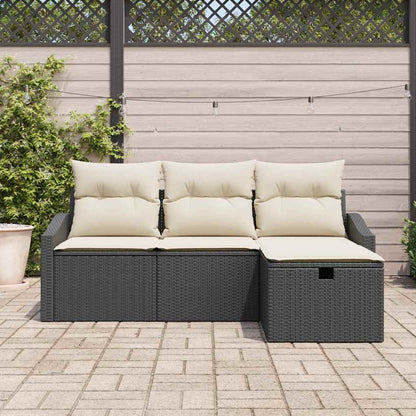 Set di divani con cuscino 4 pcs Nero polyrattan