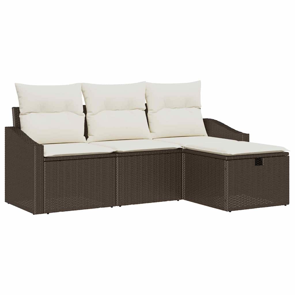 Set di divani con cuscino 4 pcs Marrone polyrattan - homemem39