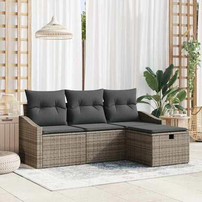 Set di divani con cuscino 4 pcs Grigio polyrattan
