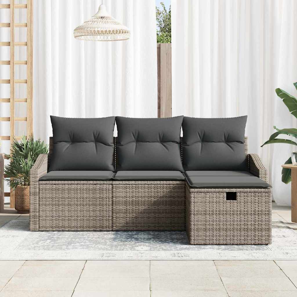 Set di divani con cuscino 4 pcs Grigio polyrattan