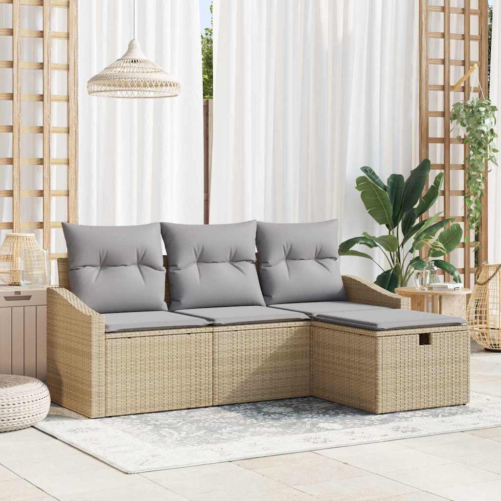 Set di divani con cuscino 4 pcs Beige polyrattan
