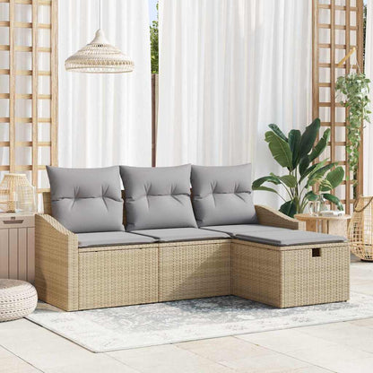 Set di divani con cuscino 4 pcs Beige polyrattan