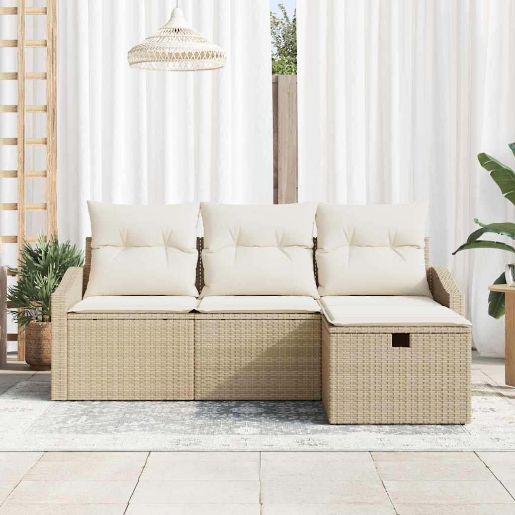 Set di divani con cuscino 4 pcs Beige polyrattan - homemem39
