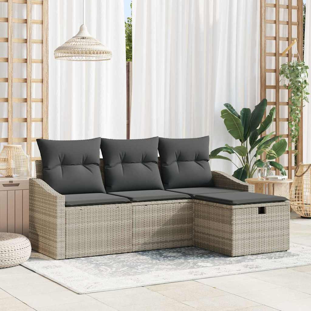 Set di divani con cuscino 4 pcs Grigio chiaro polyrattan - homemem39