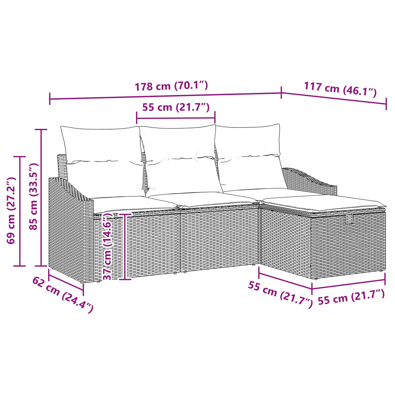 Set di divani 4 pz Marrone Poly Rattan | homemem39