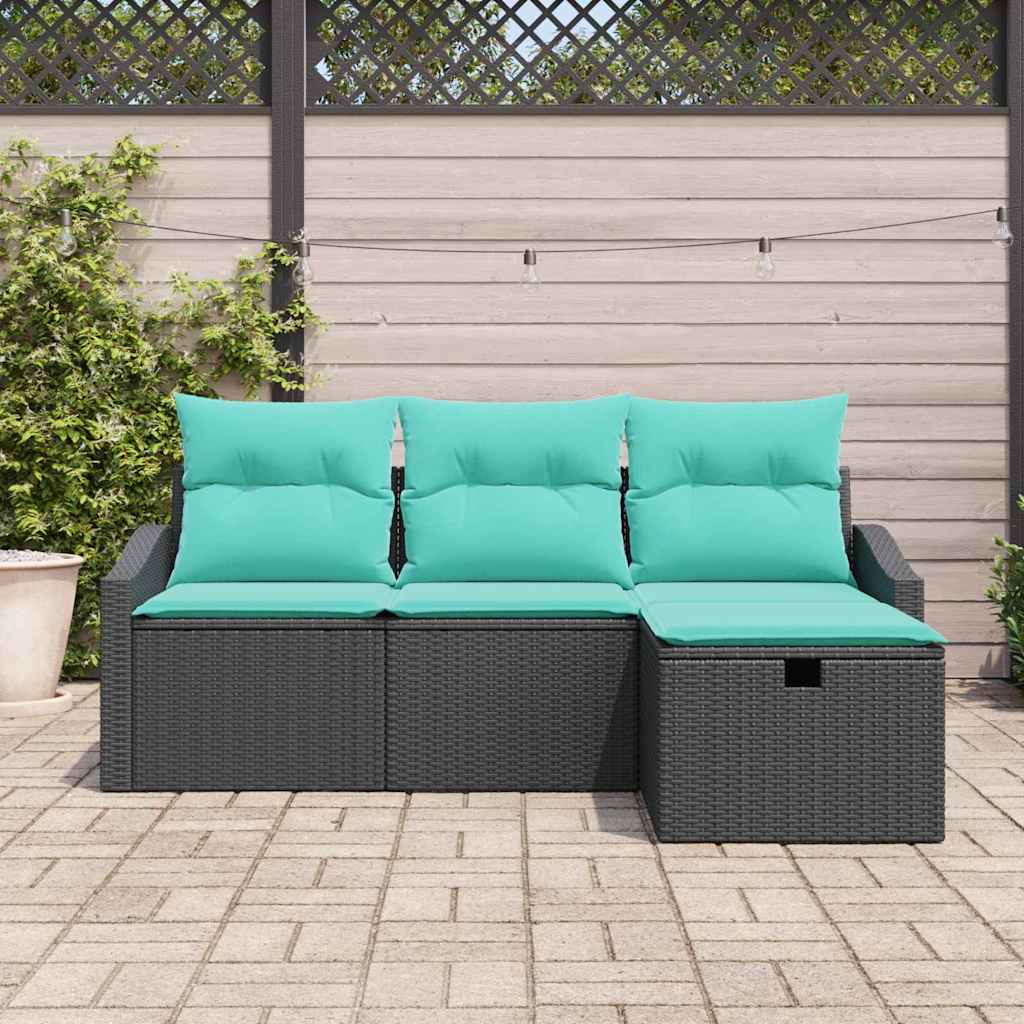 Set di divani con cuscino 4 pcs Nero Poly Rattan | homemem39