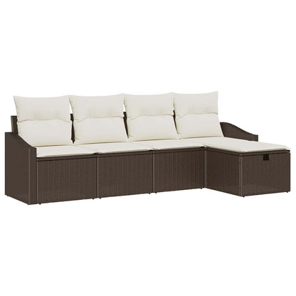Set di divani con cuscino 5 pcs Marrone polyrattan - homemem39