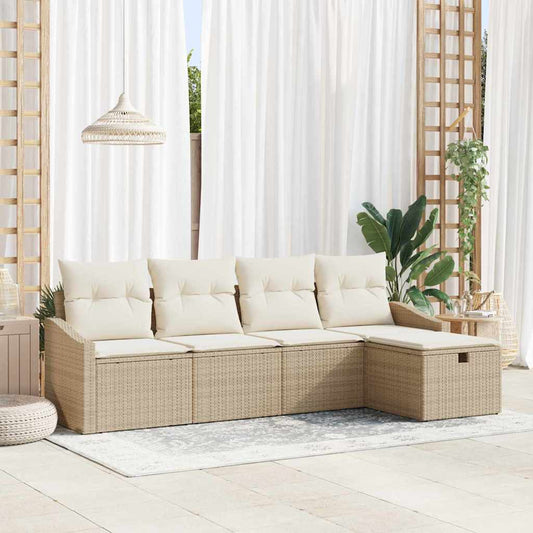 Set di divani con cuscino 5 pcs Beige polyrattan