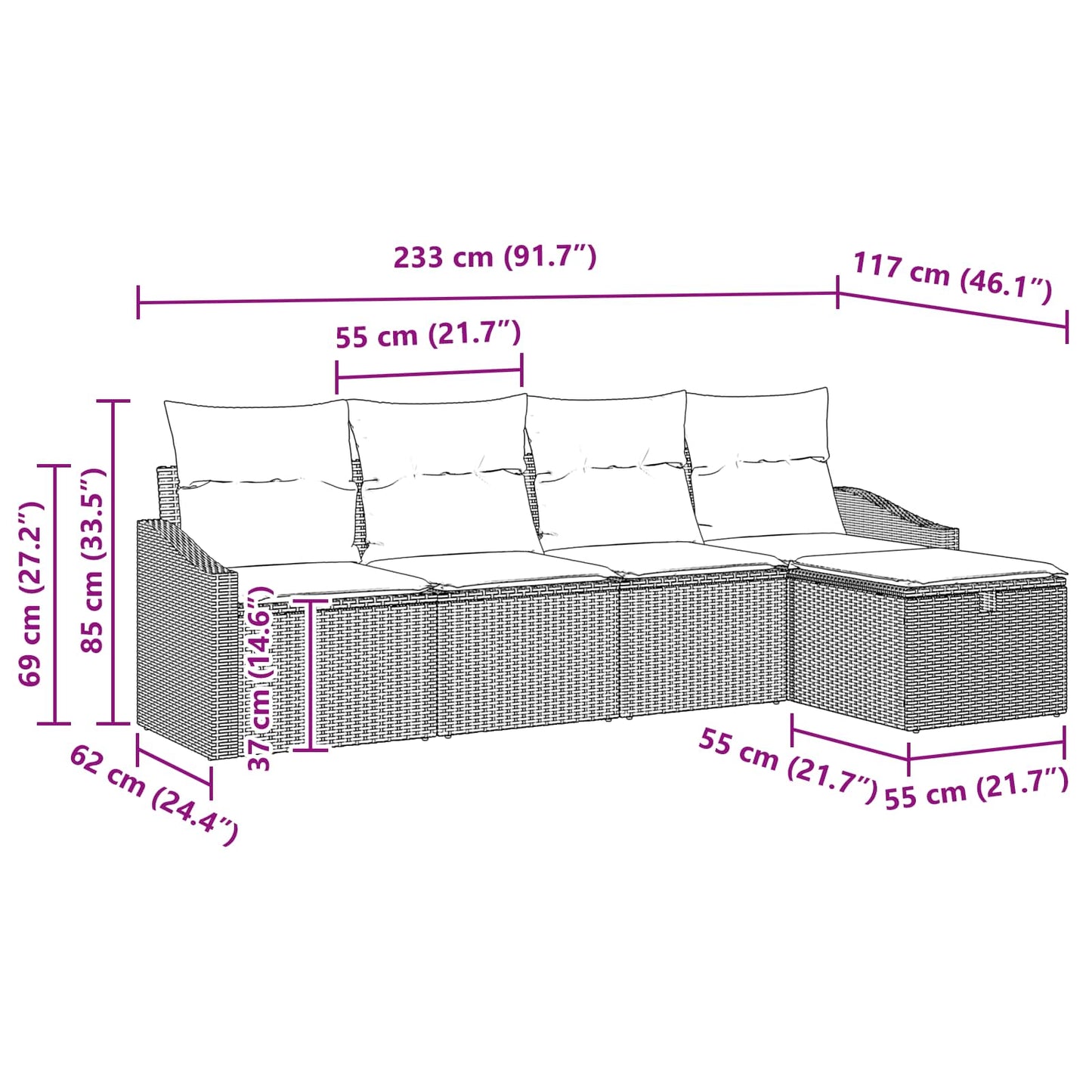 Set di divani con cuscino con archiviazione Marrone polyrattan | homemem39