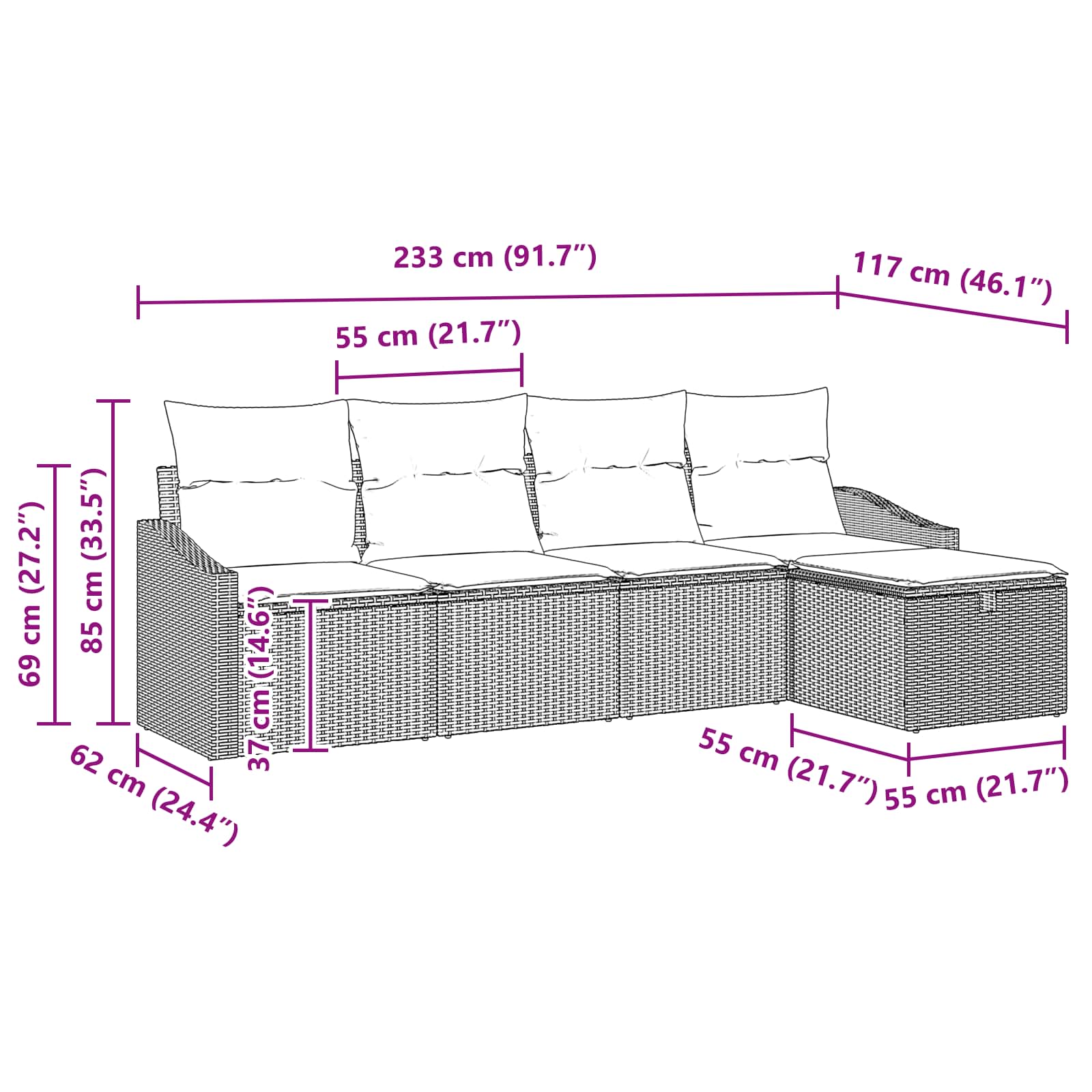 Set di divani con cuscino con archiviazione Marrone polyrattan | homemem39