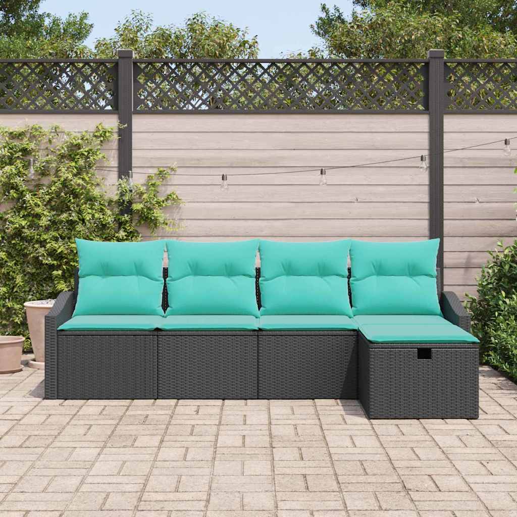 Set di divani con cuscino con archiviazione Nero polyrattan | homemem39