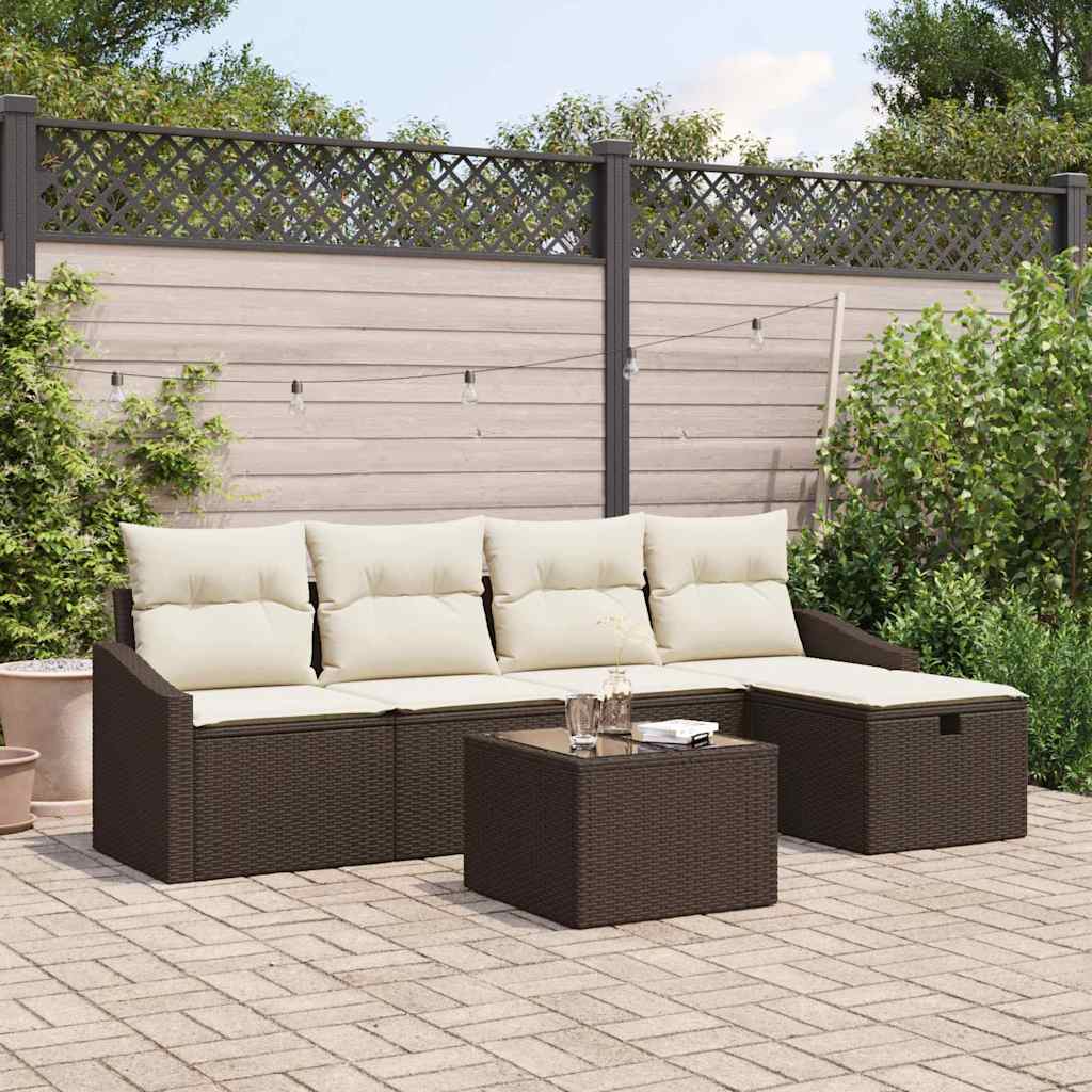 Set Divano da Giardino con cuscino 6 pcs Marrone Poly Rattan - homemem39