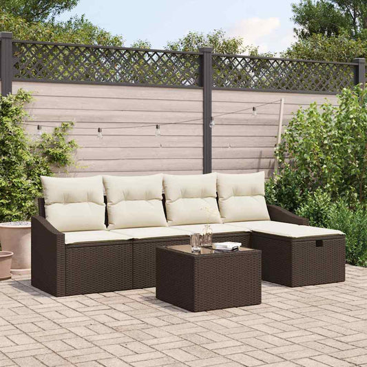Set Divano da Giardino con cuscino 6 pcs Marrone Poly Rattan