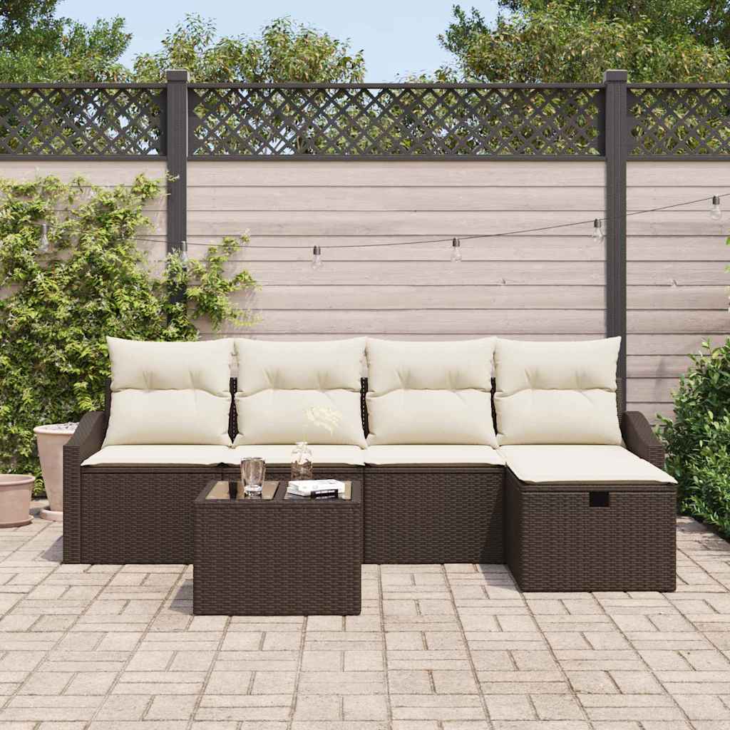 Set Divano da Giardino con cuscino 6 pcs Marrone Poly Rattan - homemem39