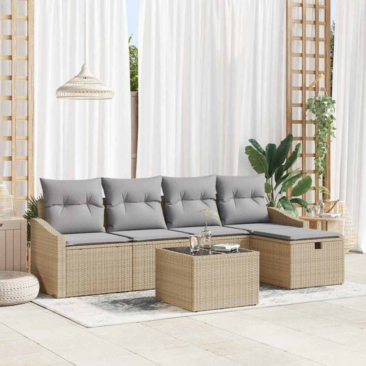Set di divani con cuscino con archiviazione Beige polyrattan