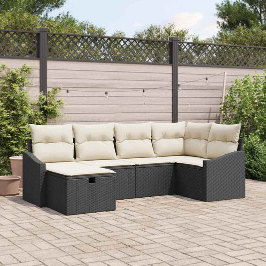 Set di divani con cuscino 6 pcs Nero e Crema polyrattan