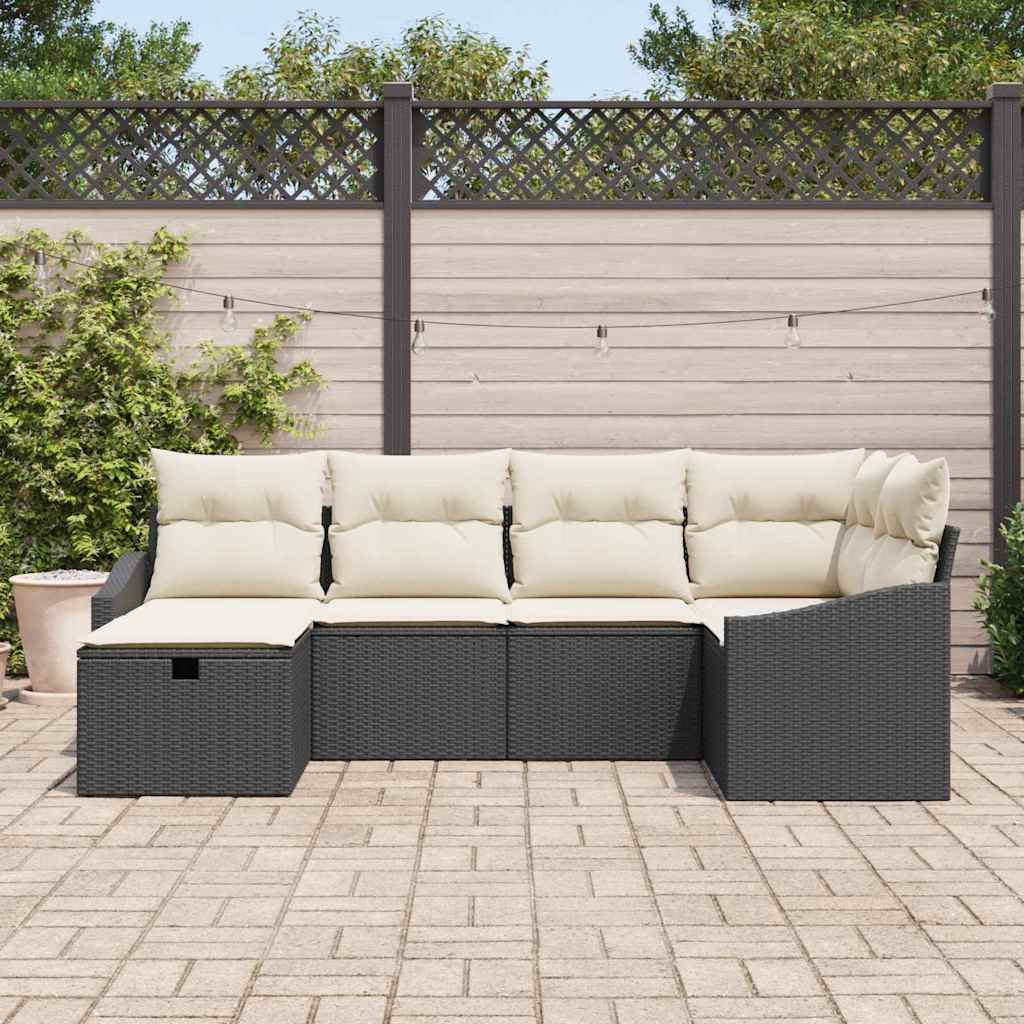 Set di divani con cuscino 6 pcs Nero e Crema polyrattan - homemem39