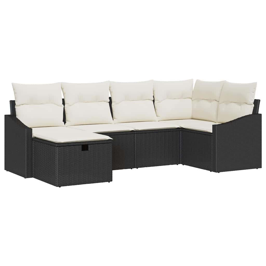Set di divani con cuscino 6 pcs Nero e Crema polyrattan - homemem39