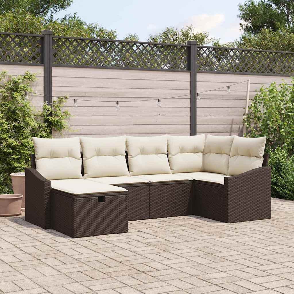 Set di divani con cuscino 6 pcs Marrone e Crema polyrattan - homemem39