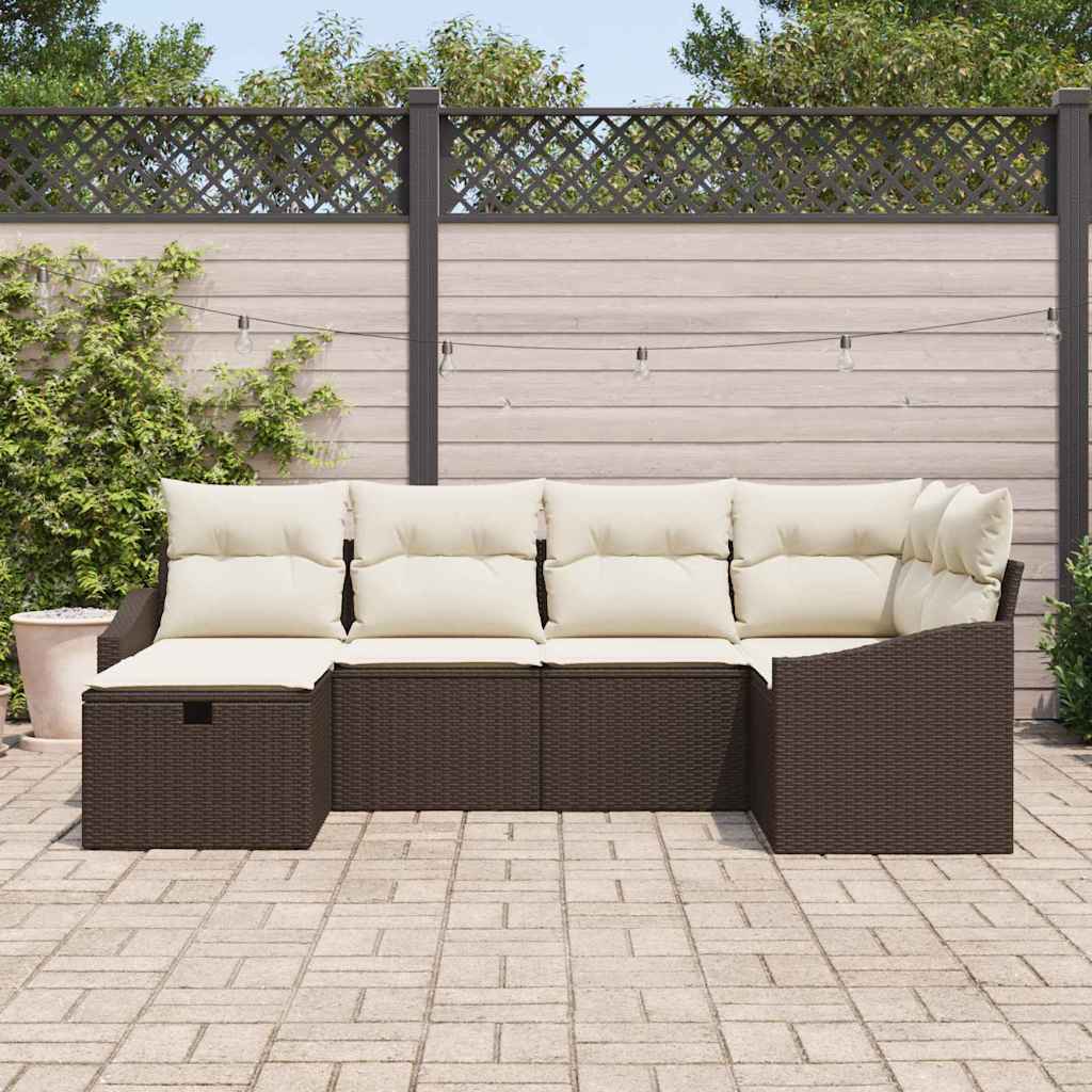 Set di divani con cuscino 6 pcs Marrone e Crema polyrattan - homemem39