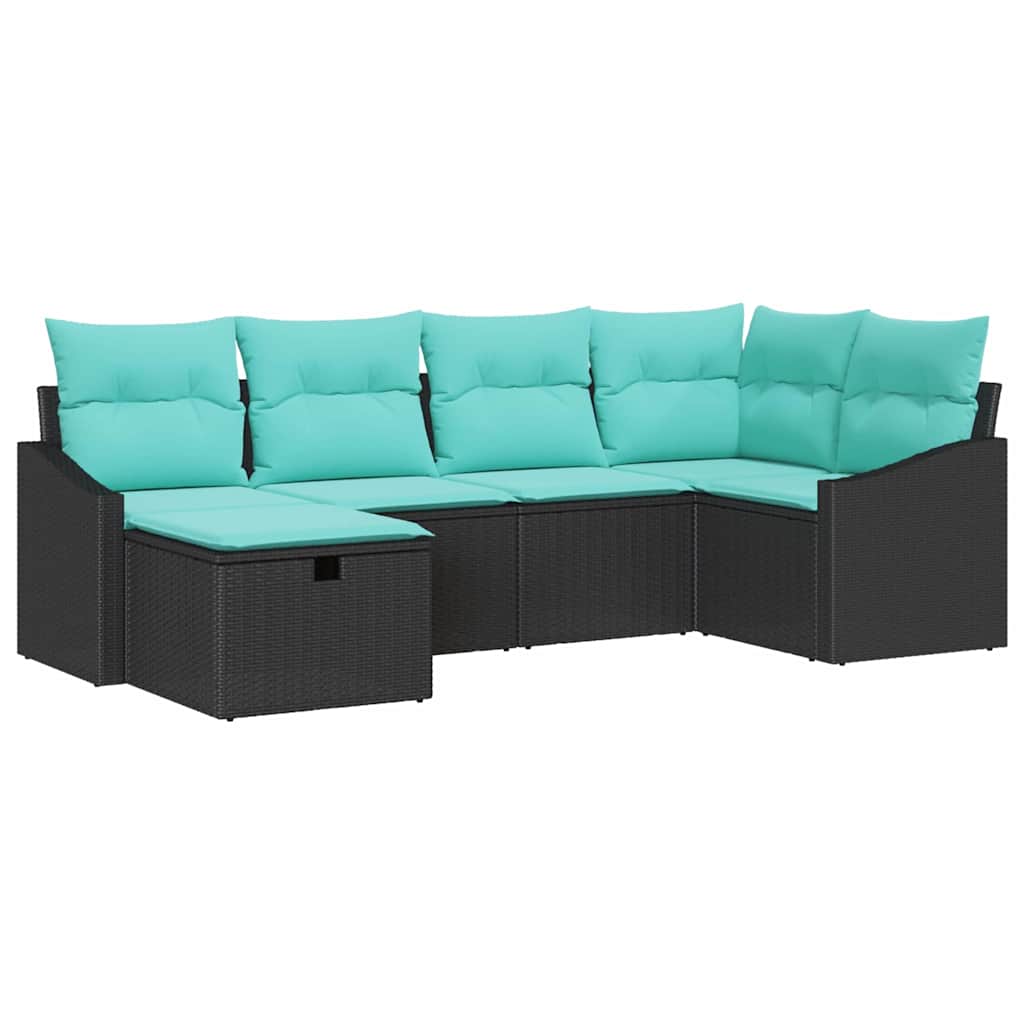 Set di divani con cuscino 6 pcs Nero polyrattan | homemem39