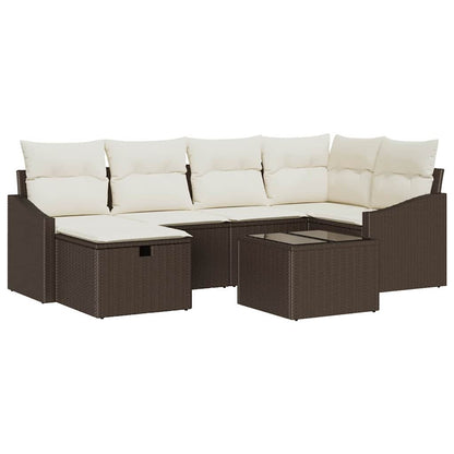 Set di divani con cuscino 7 pcs Marrone e Crema polyrattan - homemem39