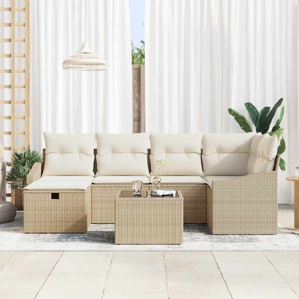 Set di divani con cuscino 7 pcs Beige e Crema polyrattan - homemem39