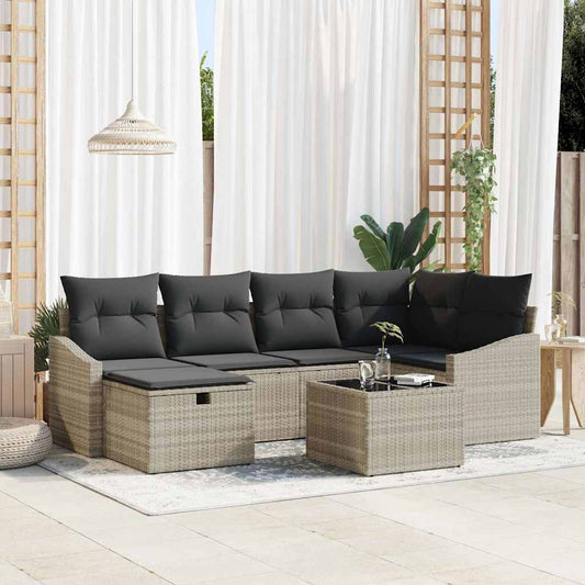 Set di divani 7 pcs Grigio chiaro e grigio polyrattan - homemem39